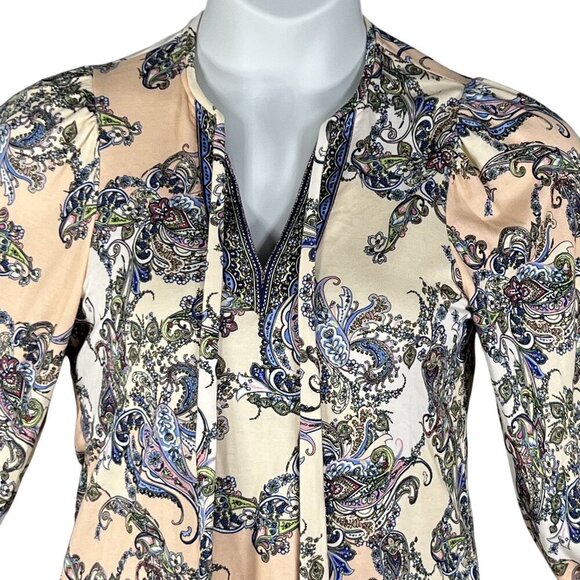 Hale Bob Los Angeles Womens S Paisley Blouson Sleeve  Amata Top Tie Neck Blouse - Picture 3 of 15